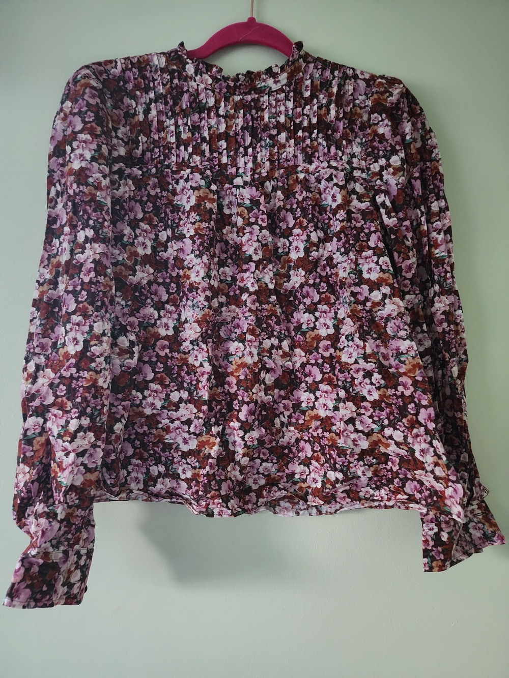 Derek Lam Burgundy Multi Floral Pleated Blouse